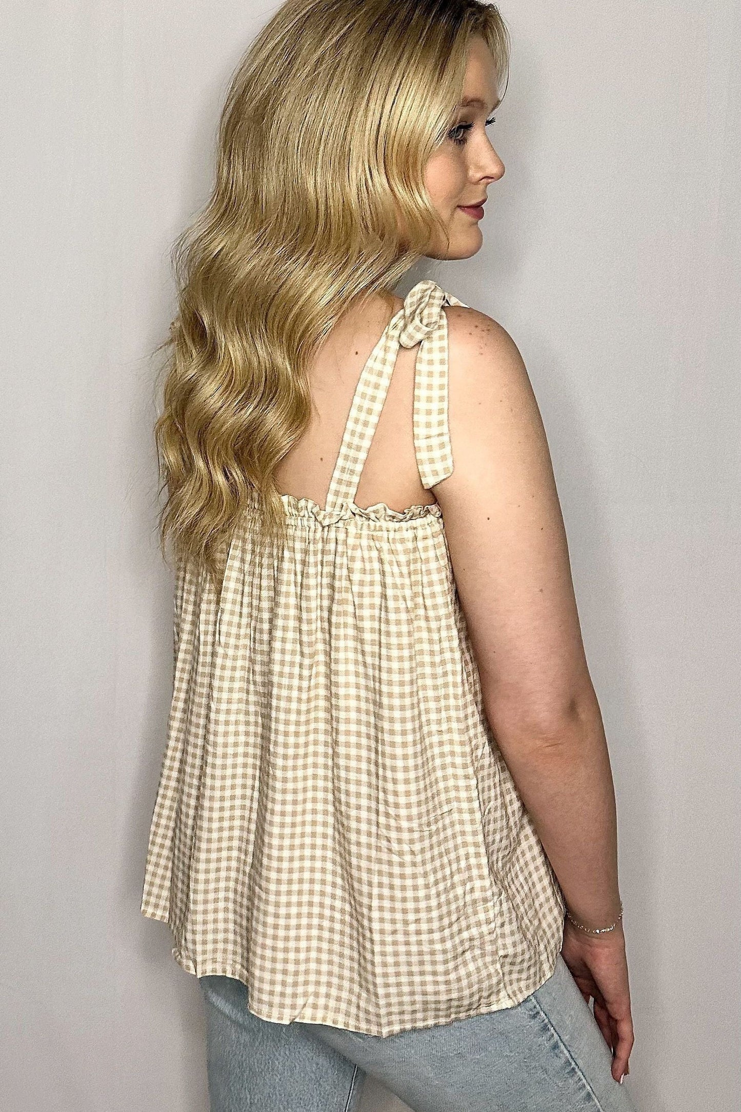 Gingham Bow Tie Tank Top