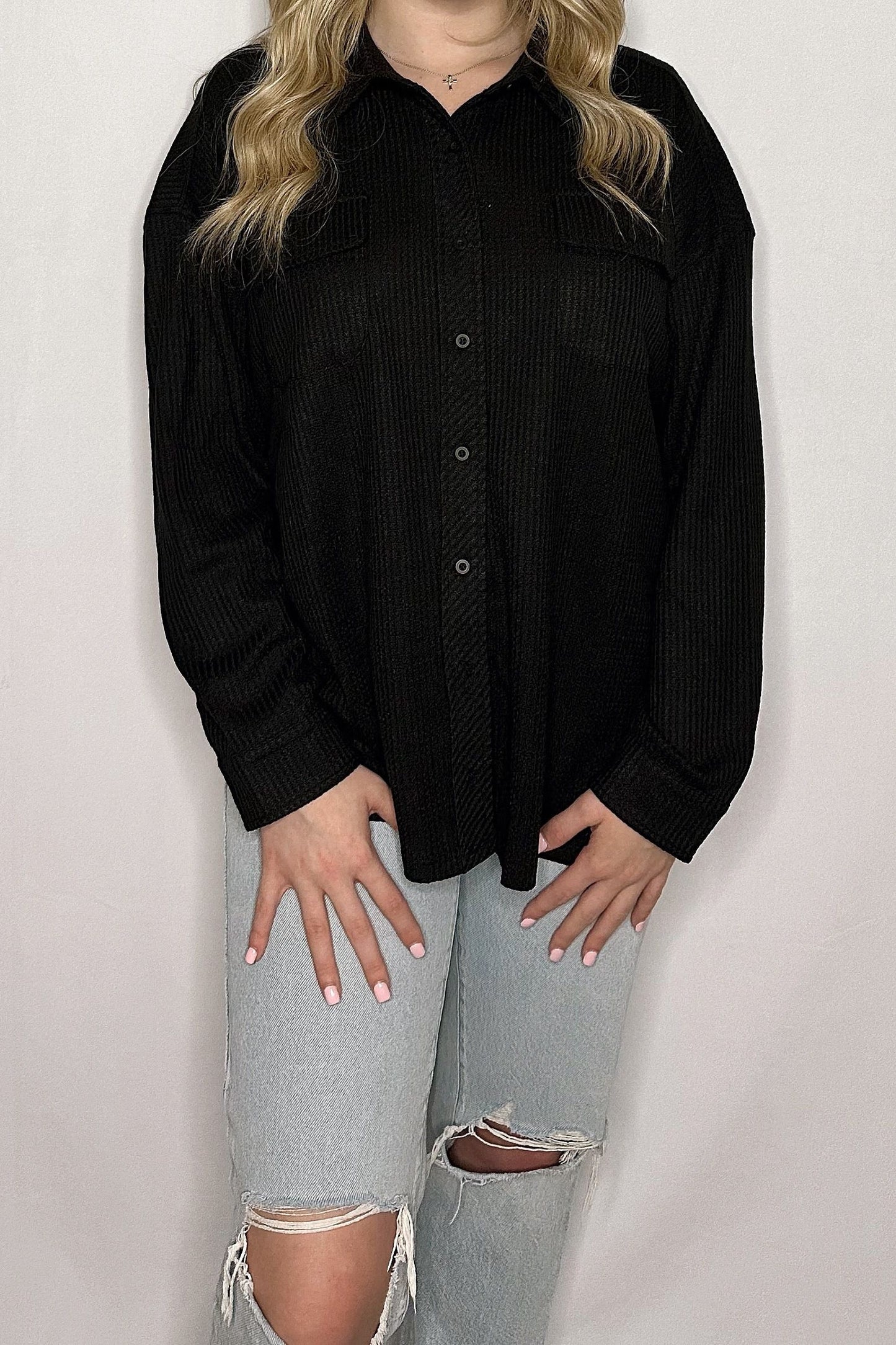 Keep It Classy Button Down Top- Black